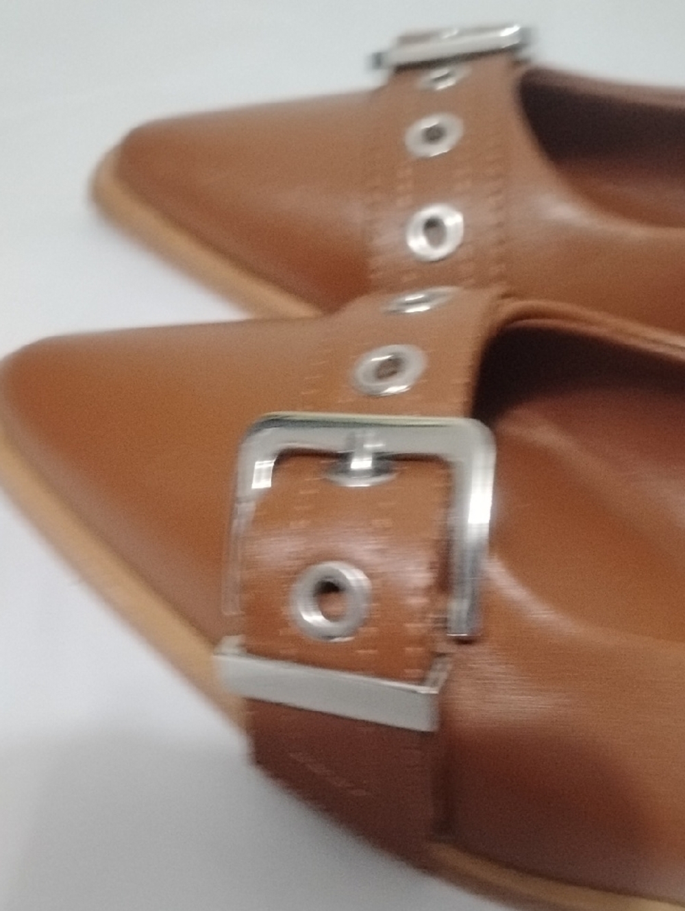 Quince Tan Pointed-Toe Buckle Flats with Eyelet Straps - Picture 6 of 9